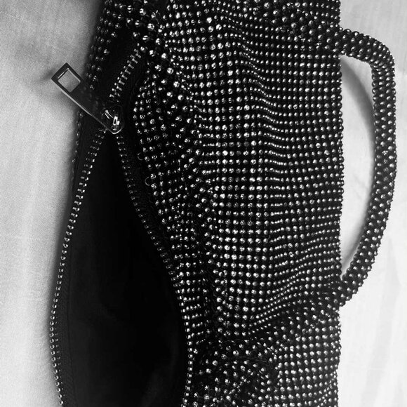 Vintage Handmade Beaded Evening Bag 1990s, Black Crystal Mesh, Zipper Closure - Picture 10 of 12
